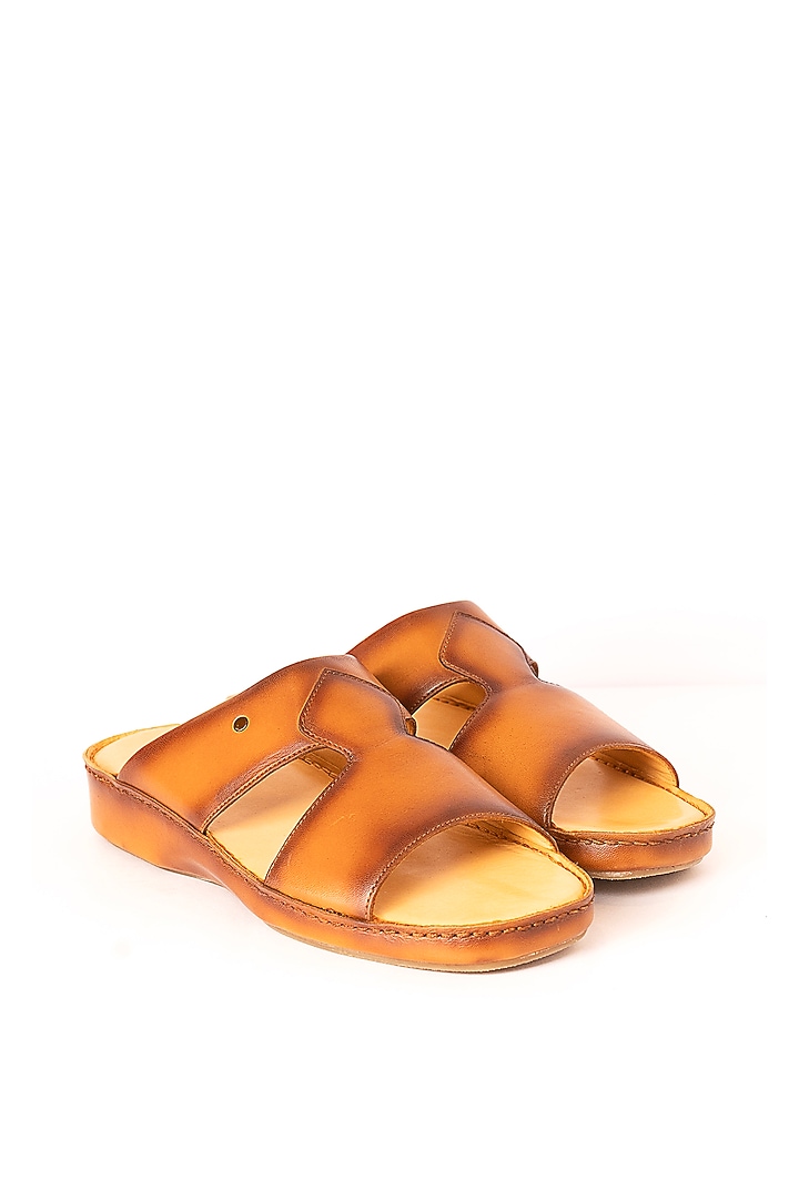 Tan Leather Sandals by Nauvab at Pernia's Pop Up Shop