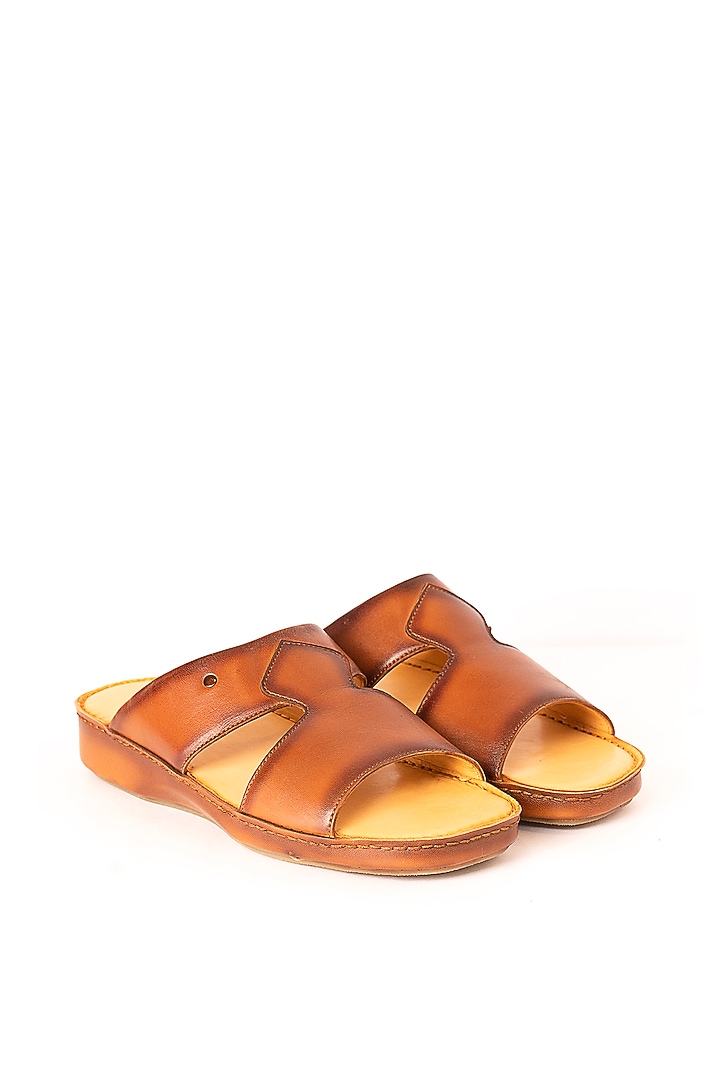 Cognac Leather Sandals by Nauvab at Pernia's Pop Up Shop