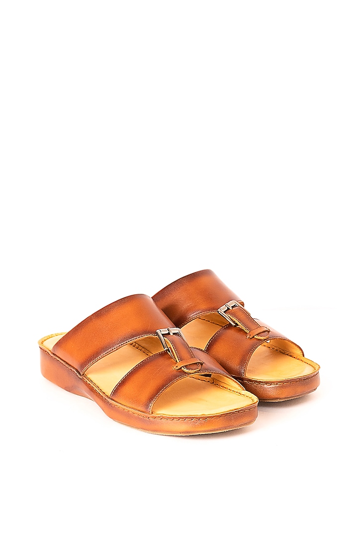 Cognac Leather Sandals by Nauvab at Pernia's Pop Up Shop