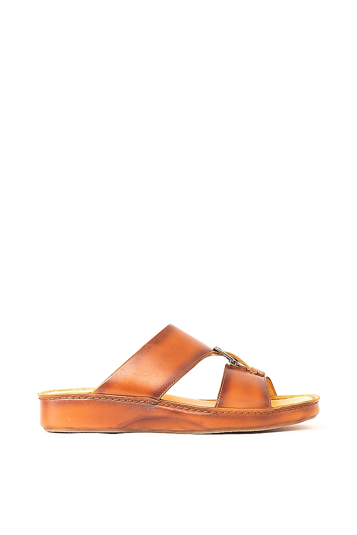 Cognac Leather Sandals by Nauvab at Pernia's Pop Up Shop
