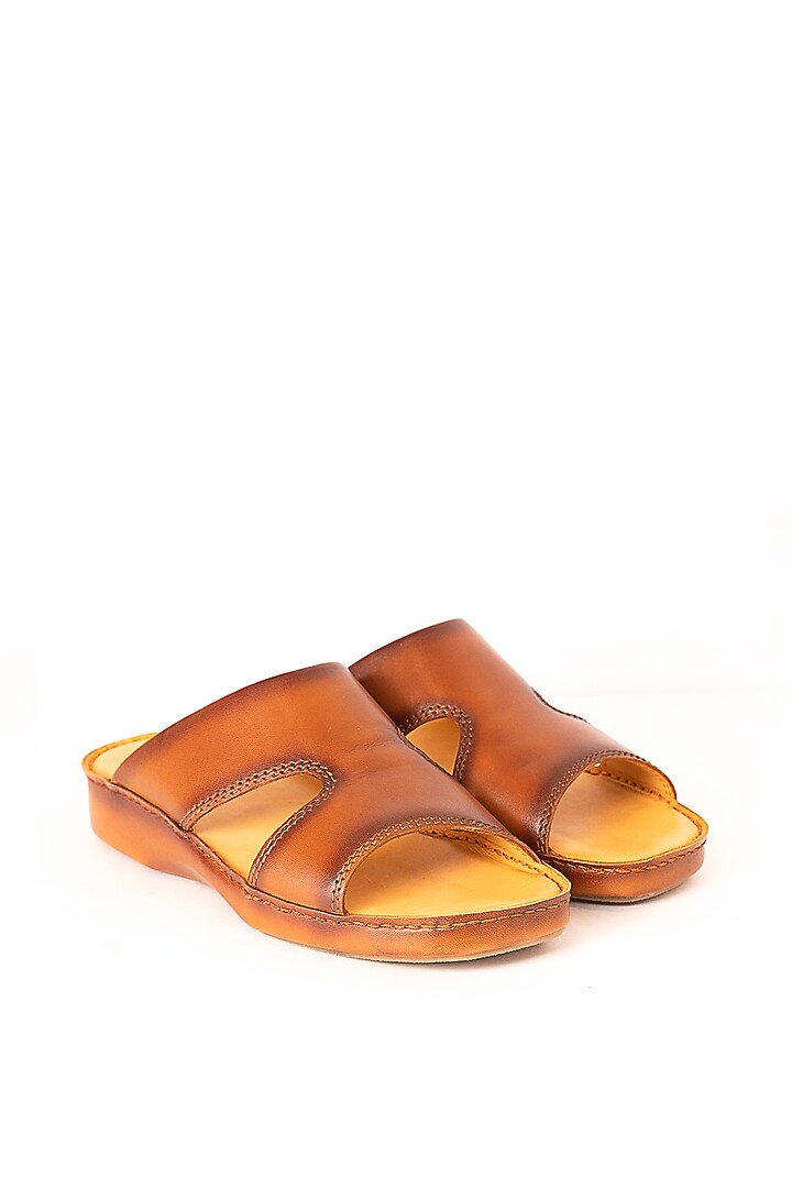 Tan Leather Sandals by Nauvab at Pernia's Pop Up Shop