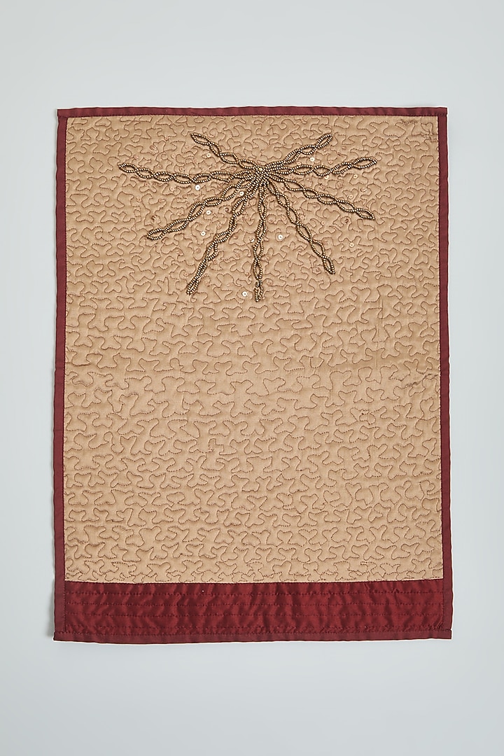 Bronze Hand Embroidered Table Runner & Place Mats (Set of 9) by NEXUS BY UPASNA at Pernia's Pop Up Shop