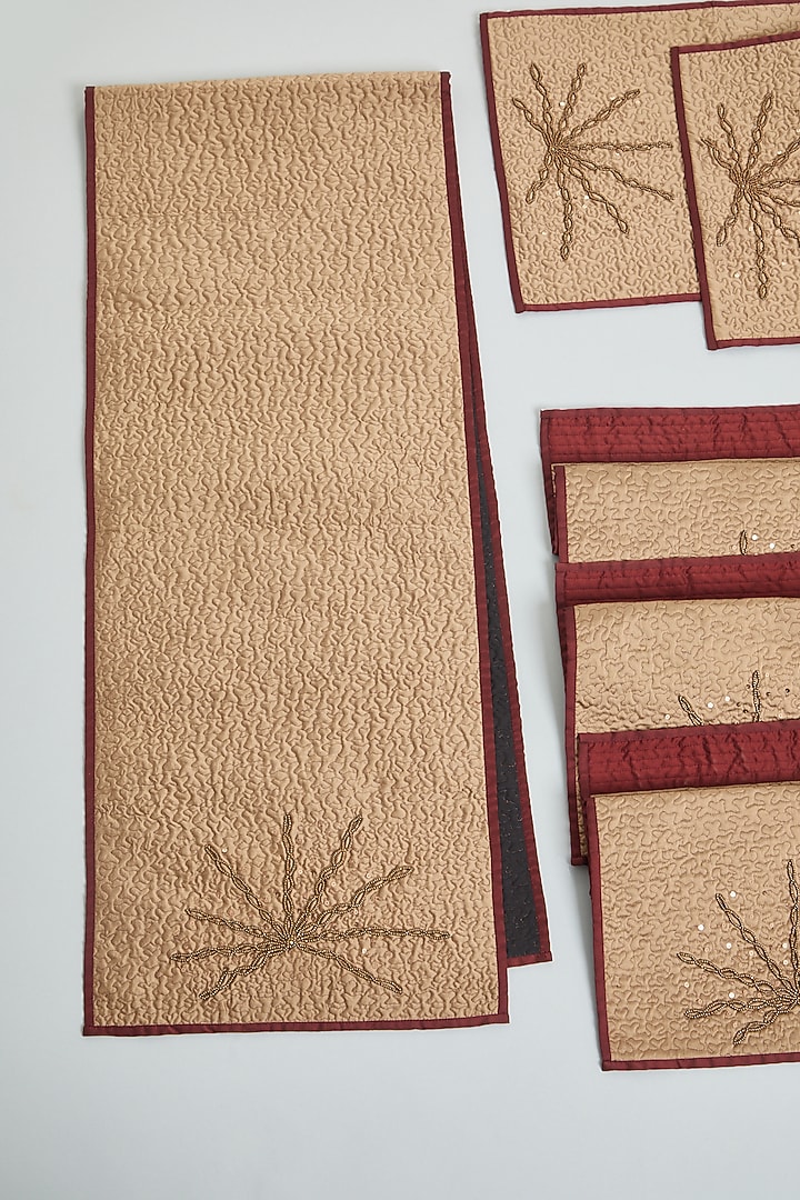 Bronze Hand Embroidered Table Runner & Place Mats (Set of 9) by NEXUS BY UPASNA at Pernia's Pop Up Shop