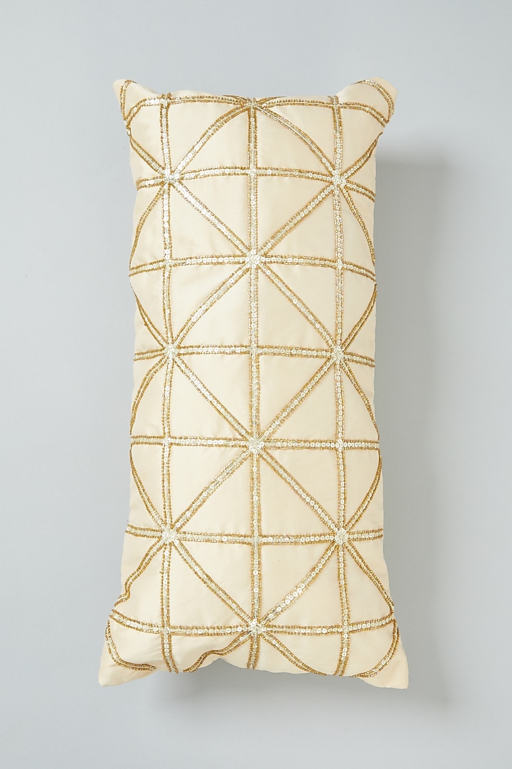 Gold Hand Embroidered Spine Cushion Cover by NEXUS BY UPASNA