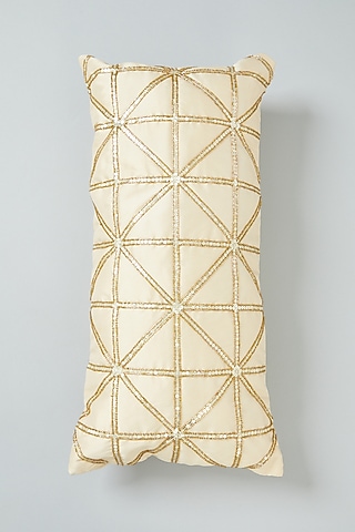 Gold Hand Embroidered Spine Cushion Cover by NEXUS BY UPASNA