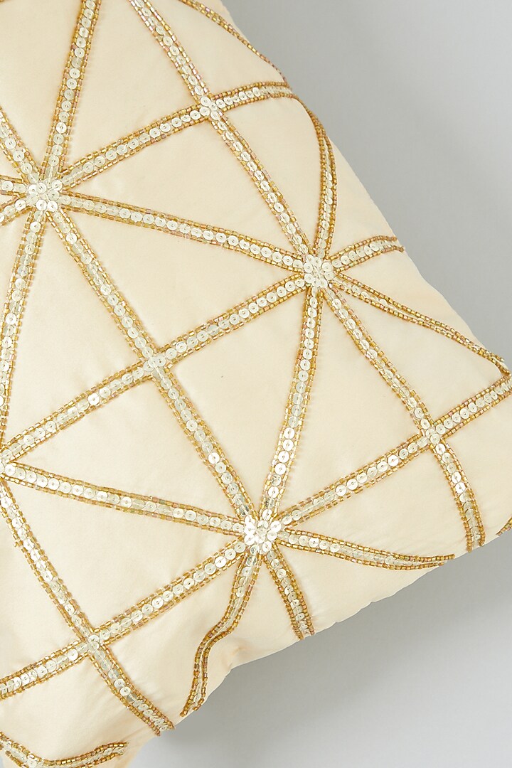 Gold Hand Embroidered Spine Cushion Cover by NEXUS BY UPASNA at Pernia's Pop Up Shop