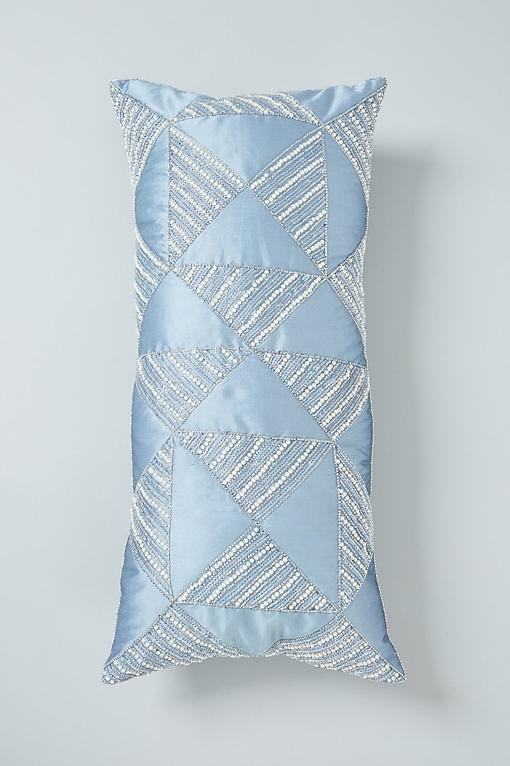 Blue Hand Embroidered Spine Cushion Cover by NEXUS BY UPASNA
