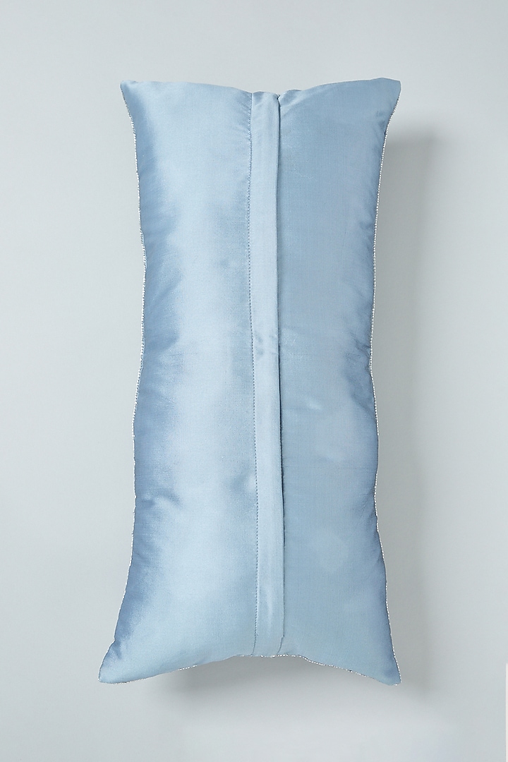 Blue Hand Embroidered Spine Cushion Cover by NEXUS BY UPASNA at Pernia's Pop Up Shop