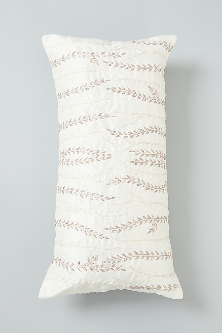 Off-White Hand Embroidered Spine Cushion Cover by NEXUS BY UPASNA