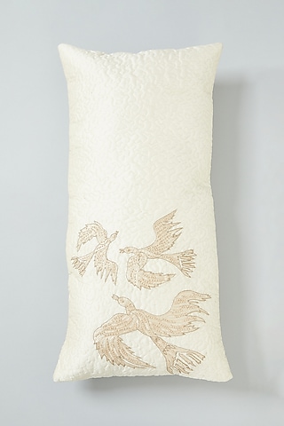 Off-White Hand Embroidered Spine Cushion Cover by NEXUS BY UPASNA