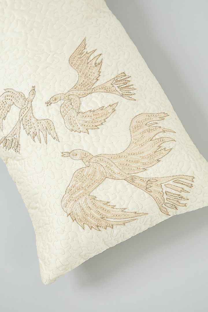 Off-White Hand Embroidered Spine Cushion Cover by NEXUS BY UPASNA at Pernia's Pop Up Shop