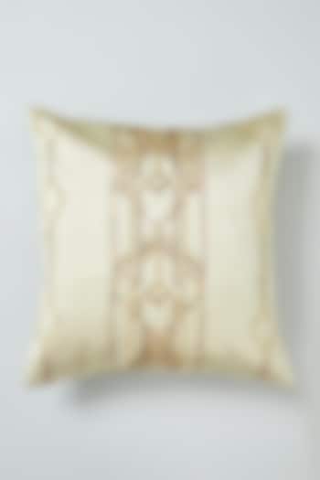 Soft Gold Hand Embroidered Cushion Cover by NEXUS BY UPASNA