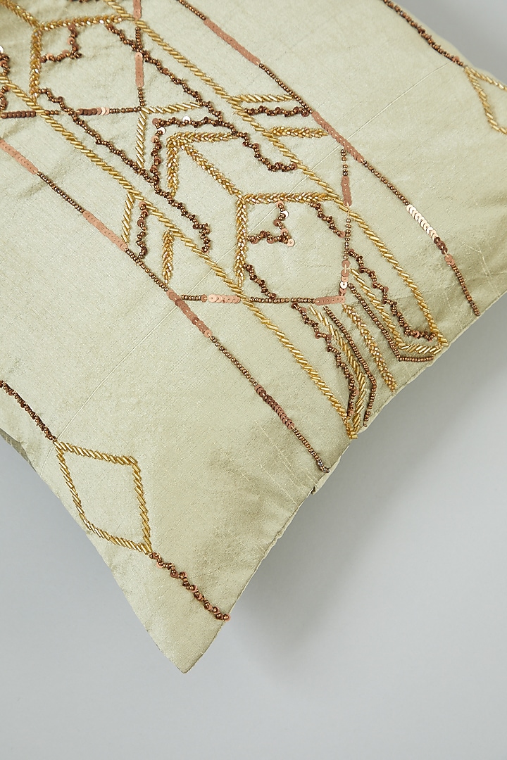 Soft Gold Hand Embroidered Cushion Cover by NEXUS BY UPASNA at Pernia's Pop Up Shop