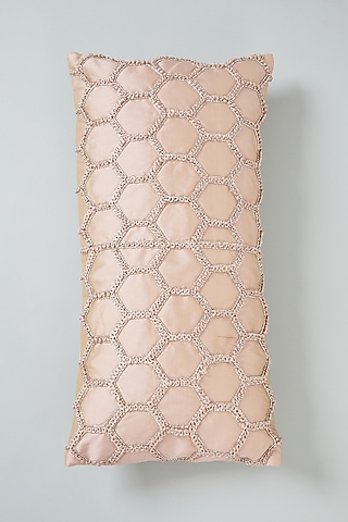 Light Pink Hand Embroidered Spine Cushion Cover by NEXUS BY UPASNA