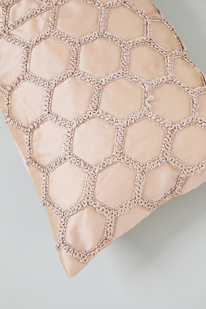 Light Pink Hand Embroidered Spine Cushion Cover by NEXUS BY UPASNA at Pernia's Pop Up Shop