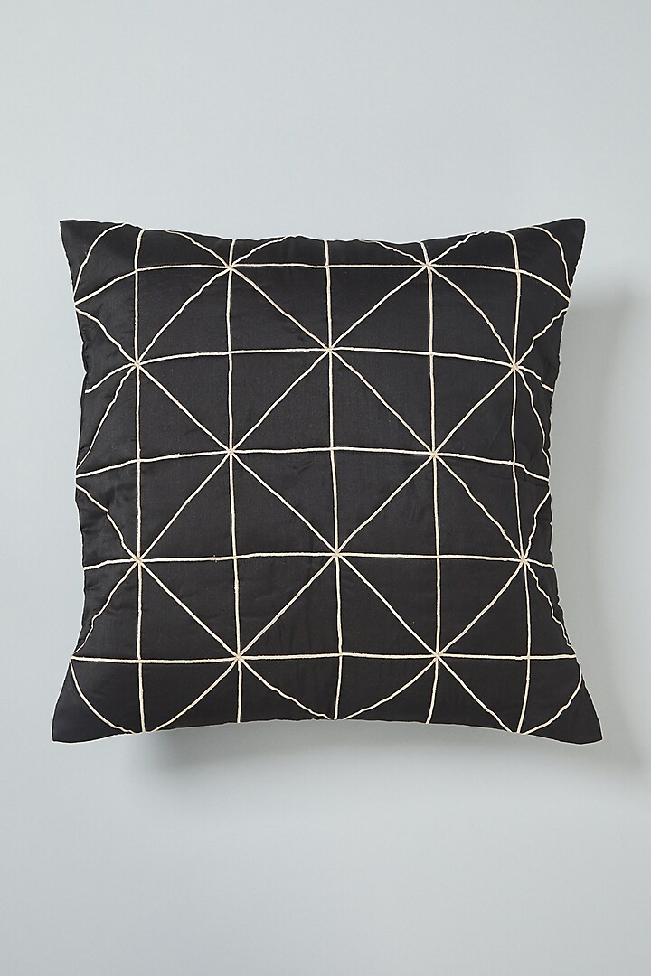 Black Embroidered Cushion Cover by NEXUS BY UPASNA