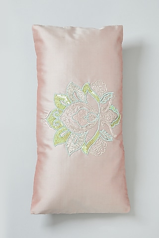 Blush Pink Hand Embroidered Spine Cushion Cover by NEXUS BY UPASNA