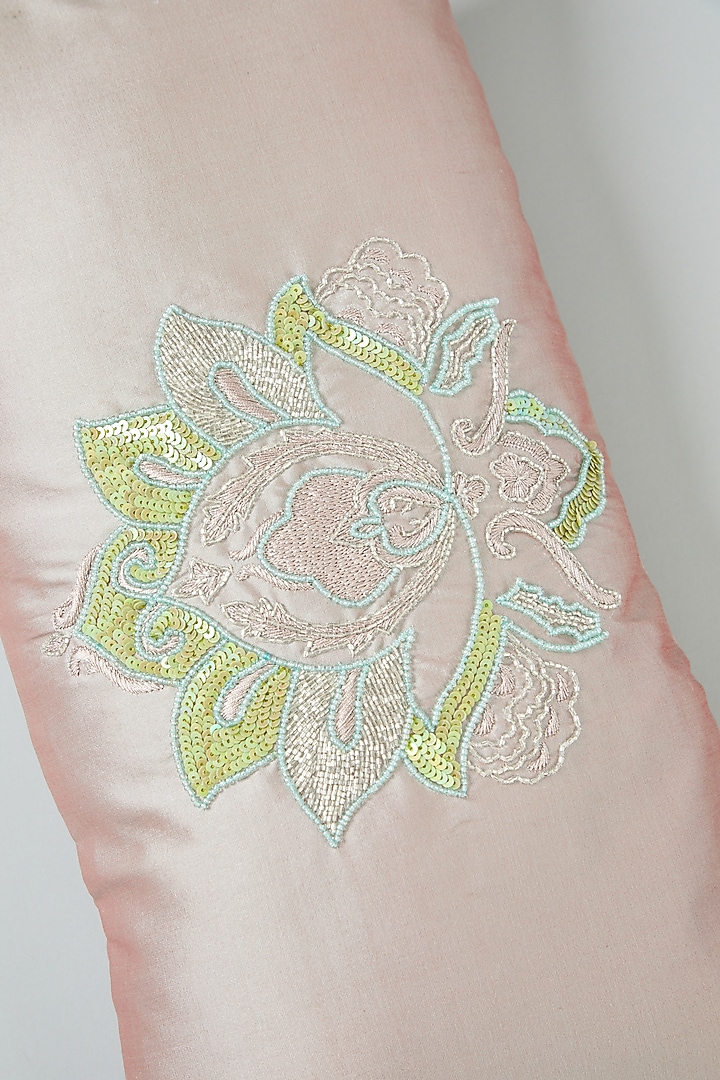Blush Pink Hand Embroidered Spine Cushion Cover by NEXUS BY UPASNA at Pernia's Pop Up Shop