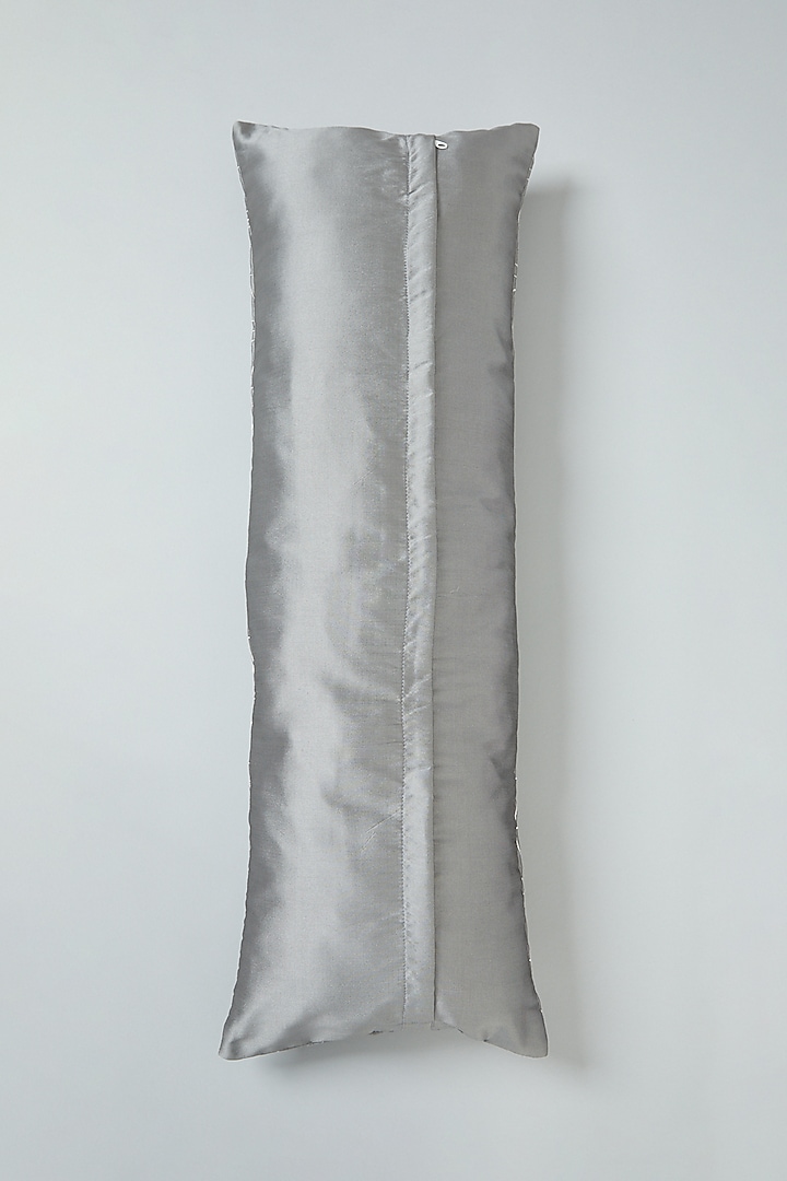 Grey Quilted & Hand Embroidered Spine Cushion Cover by NEXUS BY UPASNA at Pernia's Pop Up Shop