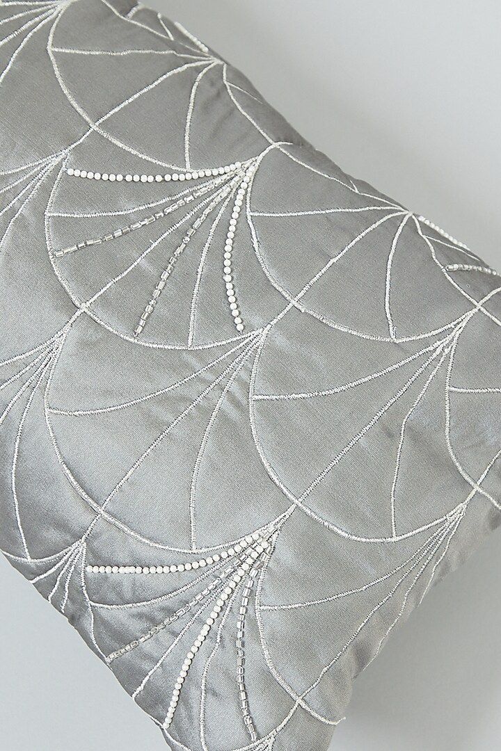 Grey Quilted & Hand Embroidered Spine Cushion Cover by NEXUS BY UPASNA at Pernia's Pop Up Shop