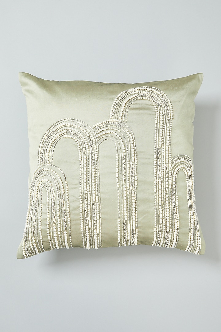 Green Hand Embroidered Cushion Cover by NEXUS BY UPASNA