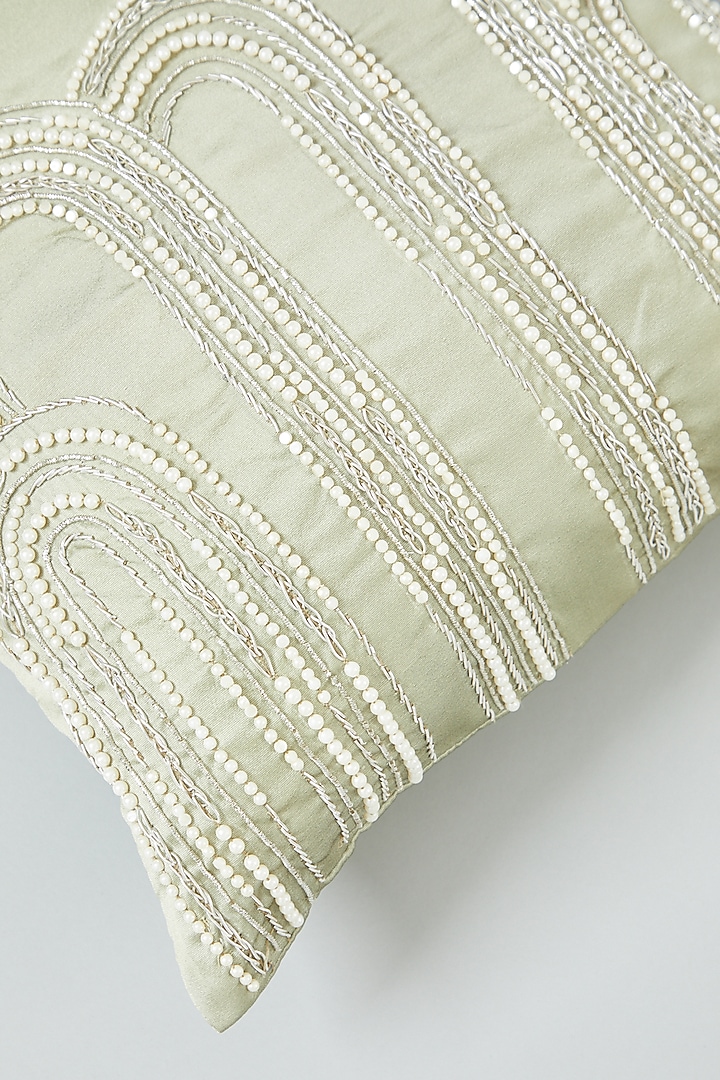 Green Hand Embroidered Cushion Cover by NEXUS BY UPASNA at Pernia's Pop Up Shop