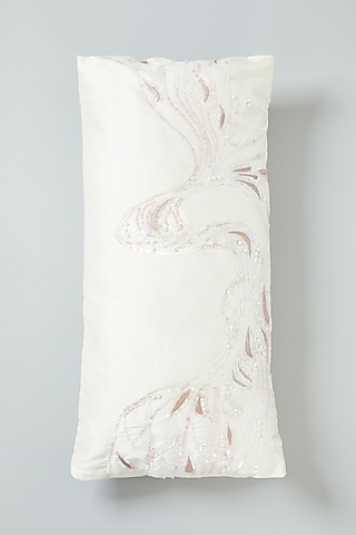 Off-White Hand Embroidered Spine Cushion Cover by NEXUS BY UPASNA