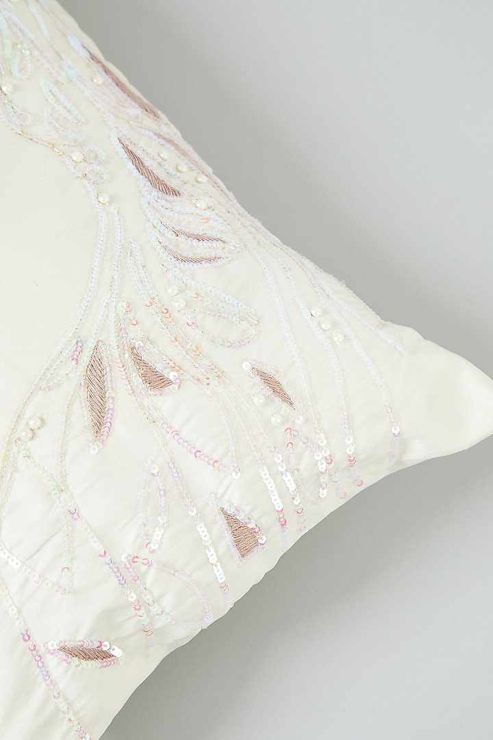 Off-White Hand Embroidered Spine Cushion Cover by NEXUS BY UPASNA at Pernia's Pop Up Shop