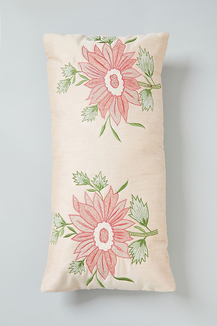 Beige Embroidered Spine Cushion Cover by NEXUS BY UPASNA at Pernia's Pop Up Shop