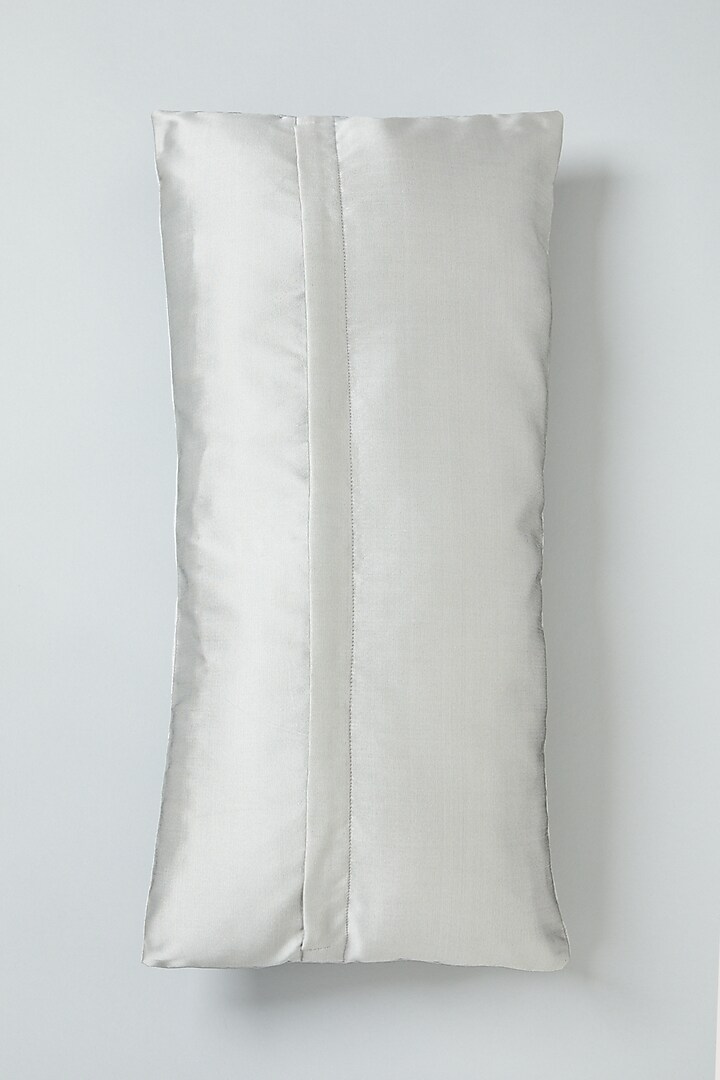 Silver Hand Embroidered Spine Cushion Cover by NEXUS BY UPASNA at Pernia's Pop Up Shop
