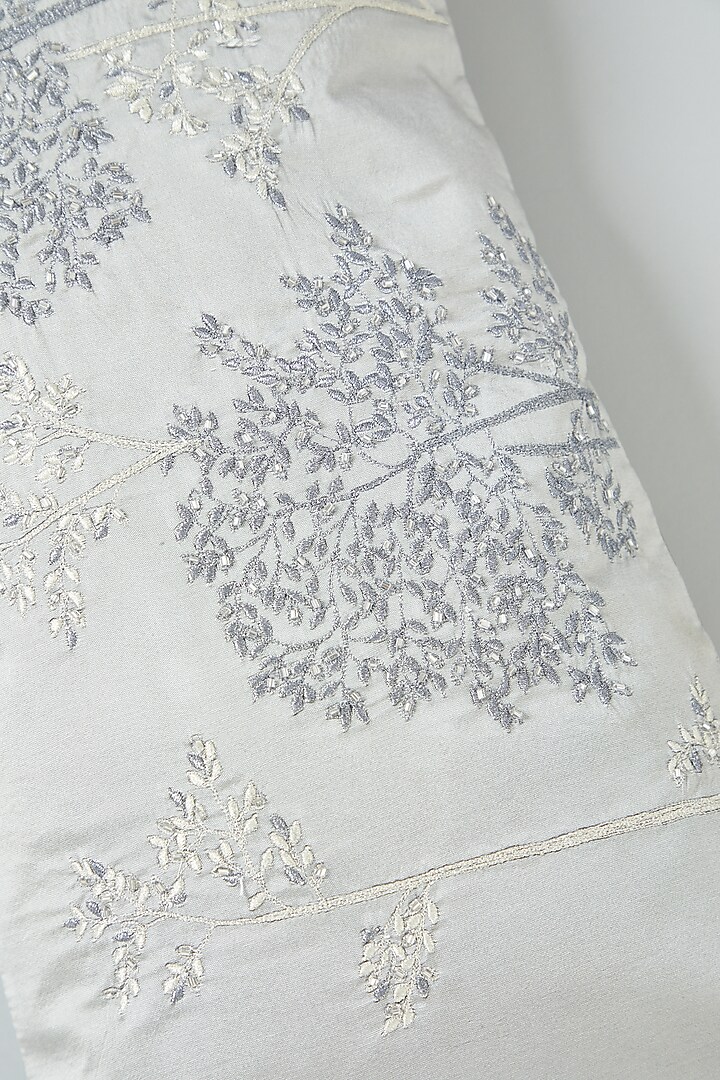 Silver Hand Embroidered Spine Cushion Cover by NEXUS BY UPASNA at Pernia's Pop Up Shop