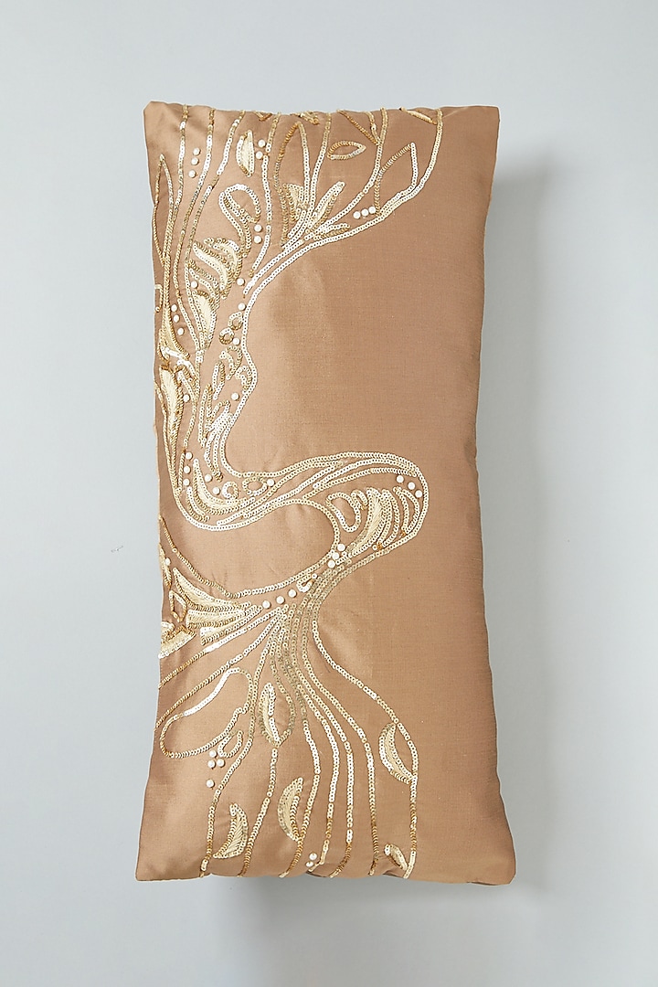 Brown Hand Embroidered Spine Cushion Cover by NEXUS BY UPASNA