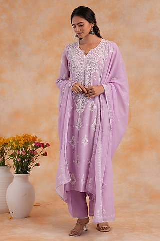 Lilac Kota Sequins Work Kurta Set by Nyara by Nicky Chawla
