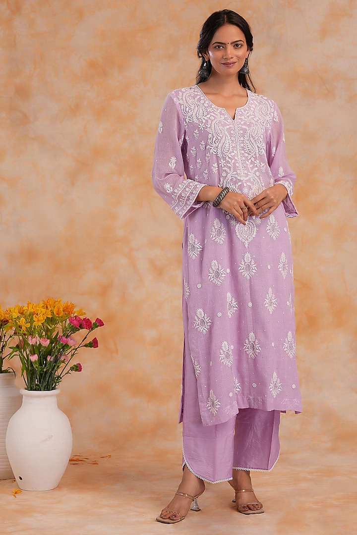 Lilac Kota Sequins Work Kurta Set by Nyara by Nicky Chawla at Pernia's Pop Up Shop
