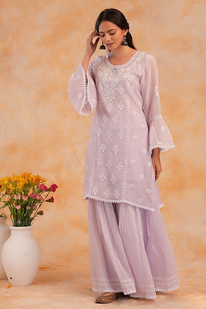 Lilac Mal Chanderi Gharara Set by Nyara by Nicky Chawla at Pernia's Pop Up Shop