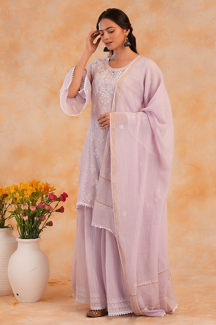 Lilac Mal Chanderi Gharara Set by Nyara by Nicky Chawla at Pernia's Pop Up Shop