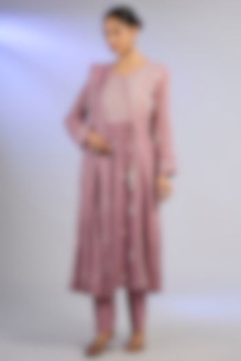 Onion Pink Tissue Chanderi Silk Chikankari Embroidered Kurta Set by Nyara by Nicky Chawla at Pernia's Pop Up Shop