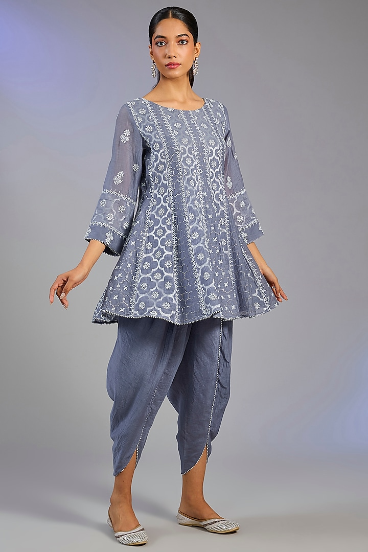 Grey Mal Chanderi Embroidered Co-Ord Set by Nyara by Nicky Chawla at Pernia's Pop Up Shop