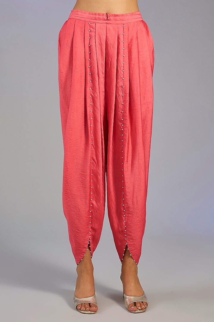 Peach Chanderi Silk & Cotton Chikankari Embroidered Kurta Set by Nyara by Nicky Chawla at Pernia's Pop Up Shop