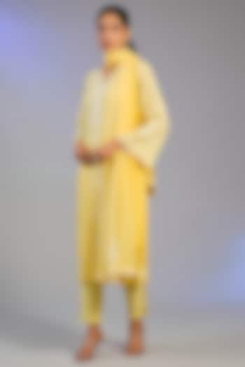 Yellow Mal Chanderi Cutdana Embroidered Kurta Set by Nyara by Nicky Chawla at Pernia's Pop Up Shop