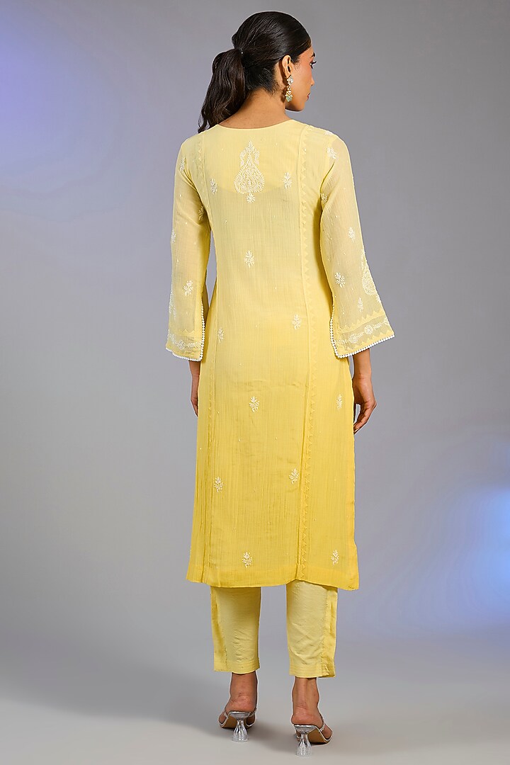 Yellow Mal Chanderi Cutdana Embroidered Kurta Set by Nyara by Nicky Chawla at Pernia's Pop Up Shop