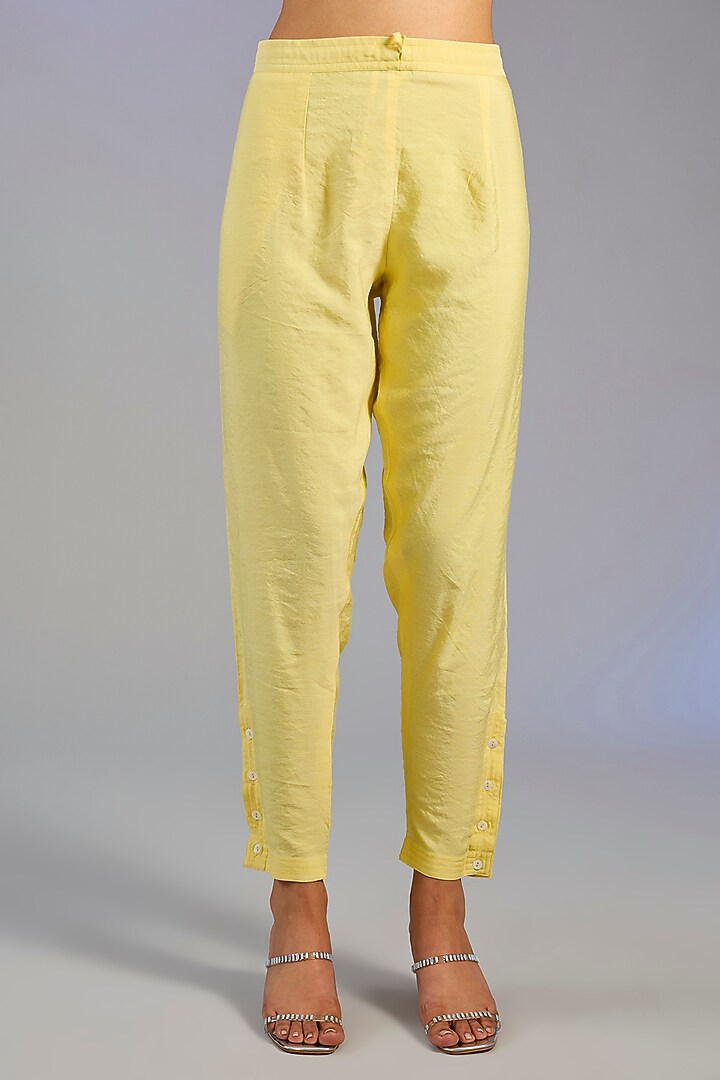 Yellow Mal Chanderi Cutdana Embroidered Kurta Set by Nyara by Nicky Chawla at Pernia's Pop Up Shop