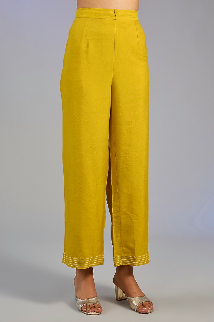 Mustard Yellow Mal Chanderi Cutdana Embroidered Kurta Set by Nyara by Nicky Chawla at Pernia's Pop Up Shop