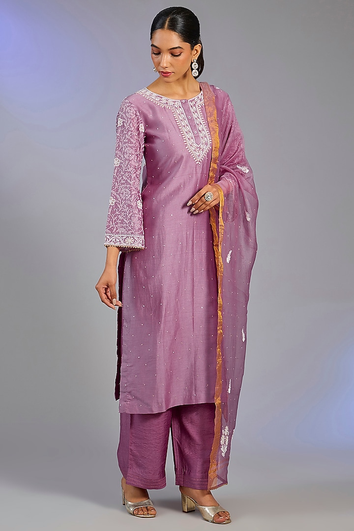 Lavender Chanderi Silk Zari Work Kurta Set by Nyara by Nicky Chawla at Pernia's Pop Up Shop