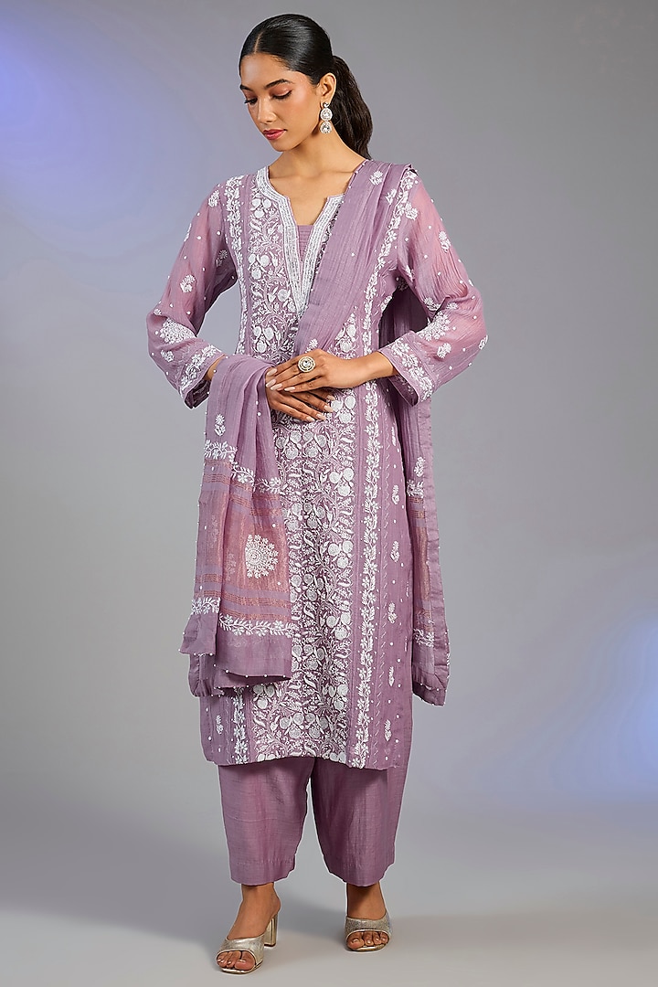 Lilac Chanderi Silk Zari Work Kurta Set by Nyara by Nicky Chawla at Pernia's Pop Up Shop