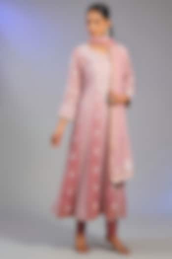 Pink Mal Chanderi Chikankari Embroidered Anarkali Set by Nyara by Nicky Chawla at Pernia's Pop Up Shop