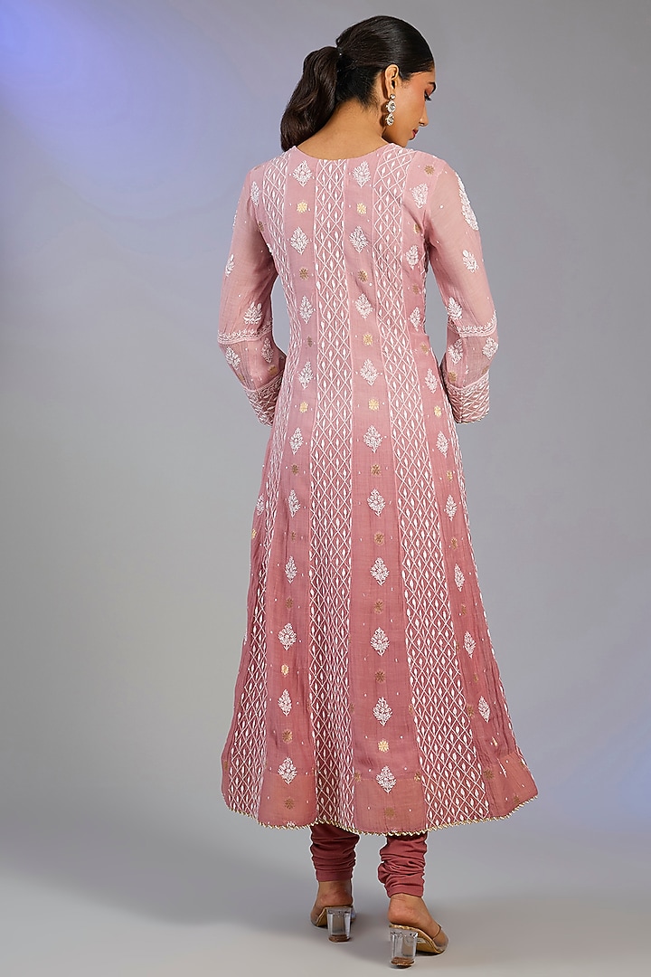 Pink Mal Chanderi Chikankari Embroidered Party Wear Anarkali Set by Nyara by Nicky Chawla at Pernia's Pop Up Shop