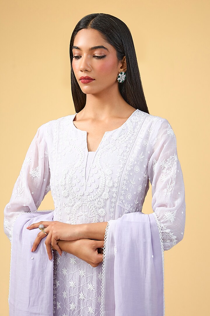 Lilac Mal Chanderi & Cotton Silk Chikankari Embroidered Party Wear Anarkali Set by Nyara by Nicky Chawla at Pernia's Pop Up Shop
