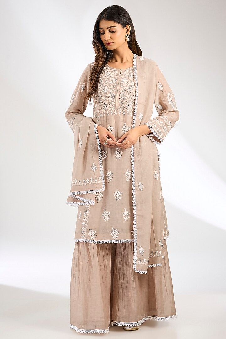 Brown Mal Chanderi Gharara Set by Nyara by Nicky Chawla at Pernia's Pop Up Shop