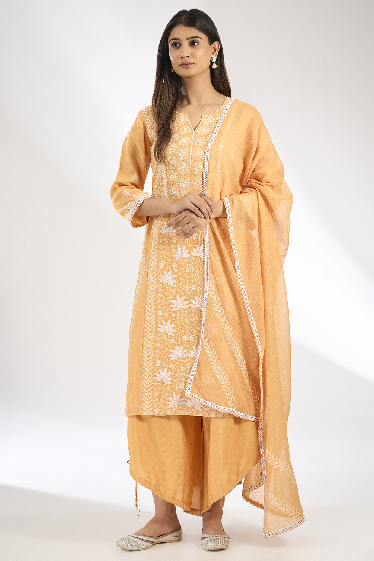 Peach Kota Doriya Kurta Set by Nyara by Nicky Chawla at Pernia's Pop Up Shop